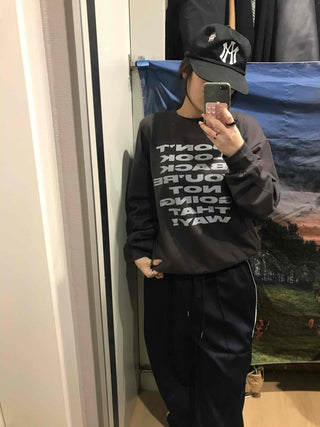 Lettering Print Oversized Fleece-Lined Sweatshirt