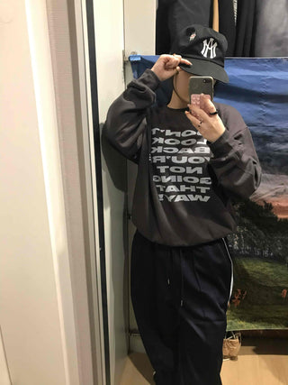 Lettering Print Oversized Fleece-Lined Sweatshirt