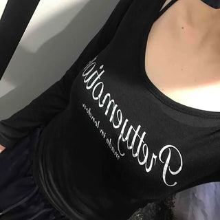 Lettering Square Neck Loose Fit Long Sleeve T-shirt