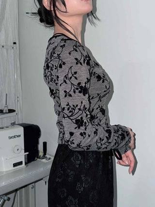 Oriental Floral Wrap Crop Long Sleeve T-shirt