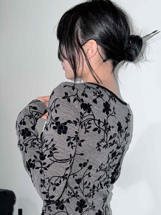 Oriental Floral Wrap Crop Long Sleeve T-shirt