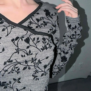 Oriental Floral Wrap Crop Long Sleeve T-shirt