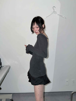 Side Slit Round Neck Balanced Fit Ribbed Long Sleeve T-shirt