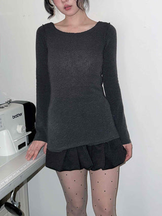 Side Slit Round Neck Balanced Fit Ribbed Long Sleeve T-shirt