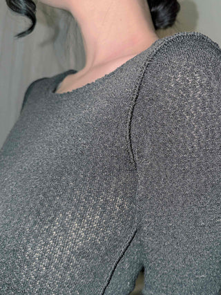 Side Slit Round Neck Balanced Fit Ribbed Long Sleeve T-shirt