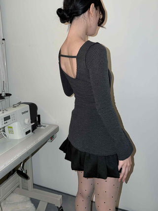 Side Slit Round Neck Balanced Fit Ribbed Long Sleeve T-shirt