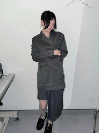 Urban Semi-Overfit Notched Lapel Cropped Jacket
