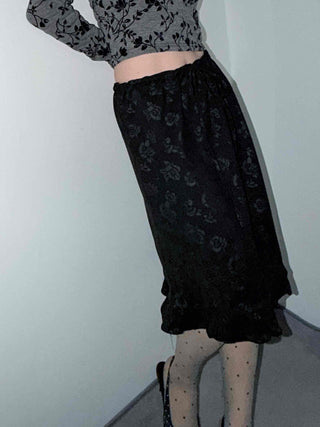 Velvet Flower Pattern Mermaid Midi Skirt