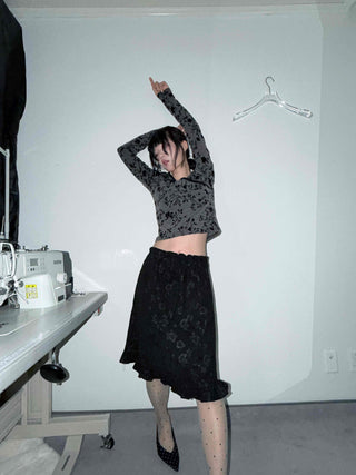 Velvet Flower Pattern Mermaid Midi Skirt