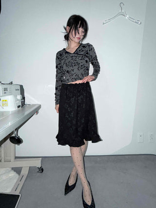 Velvet Flower Pattern Mermaid Midi Skirt