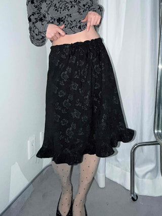 Velvet Flower Pattern Mermaid Midi Skirt