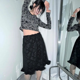 Velvet Flower Pattern Mermaid Midi Skirt
