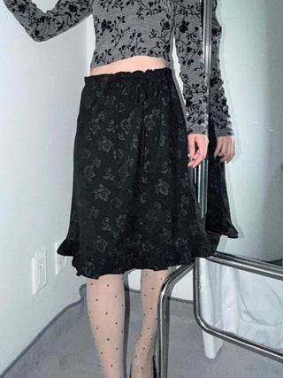 Velvet Flower Pattern Mermaid Midi Skirt