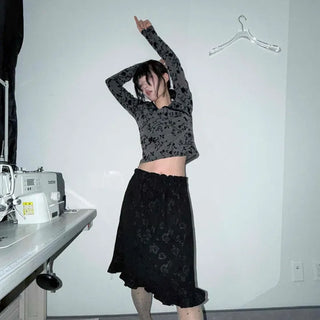 Velvet Flower Pattern Mermaid Midi Skirt