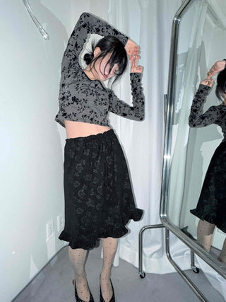 Velvet Flower Pattern Mermaid Midi Skirt
