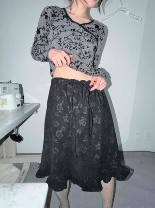 Velvet Flower Pattern Mermaid Midi Skirt