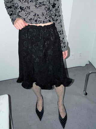 Velvet Flower Pattern Mermaid Midi Skirt