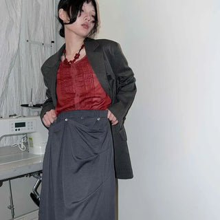 Unique Multi-Drape Wrap Midi Skirt