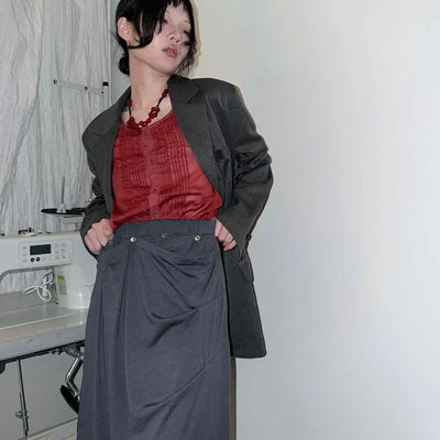Unique Multi-Drape Wrap Midi Skirt