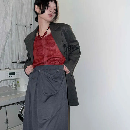 Unique Multi-Drape Wrap Midi Skirt