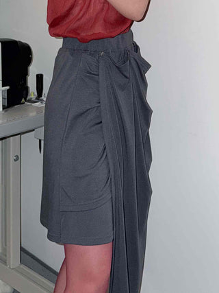 Unique Multi-Drape Wrap Midi Skirt