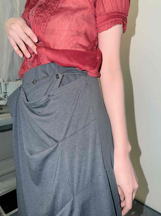 Unique Multi-Drape Wrap Midi Skirt