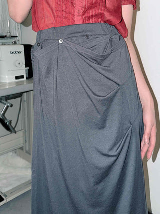 Unique Multi-Drape Wrap Midi Skirt