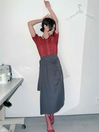 Unique Multi-Drape Wrap Midi Skirt