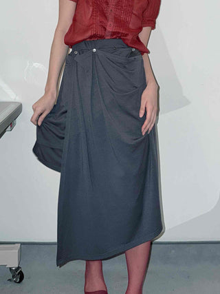 Unique Multi-Drape Wrap Midi Skirt