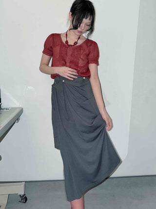 Unique Multi-Drape Wrap Midi Skirt