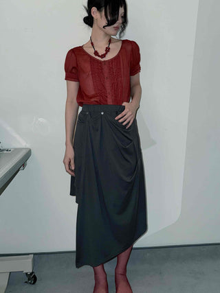 Unique Multi-Drape Wrap Midi Skirt