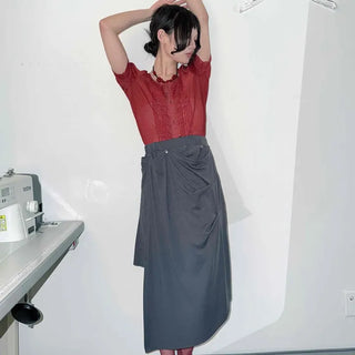 Unique Multi-Drape Wrap Midi Skirt