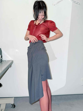 Unique Multi-Drape Wrap Midi Skirt