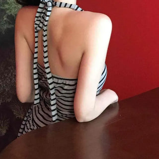 Striped V-Neck Shirred Sleeveless T-Shirt