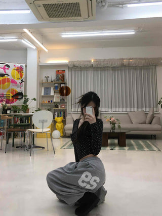 Mini heart pattern puff neck slim cardigan T-shirt