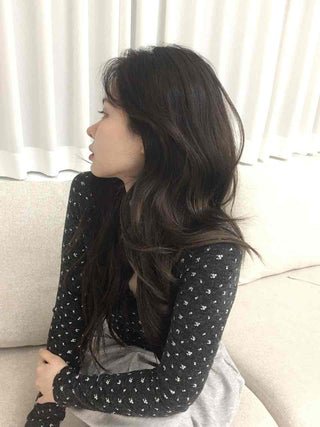 Mini heart pattern puff neck slim cardigan T-shirt