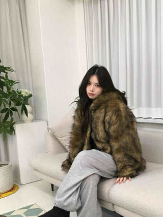 Chic Eco Fur Hooded Long Loose Fit Jacket