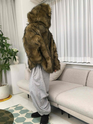 Chic Eco Fur Hooded Long Loose Fit Jacket