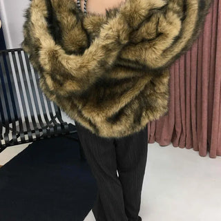 Chic Eco Fur Hooded Long Loose Fit Jacket