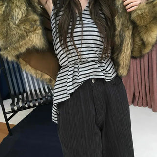 Chic Eco Fur Hooded Long Loose Fit Jacket