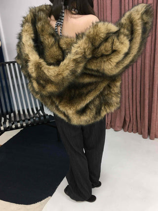 Chic Eco Fur Hooded Long Loose Fit Jacket