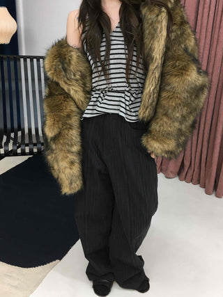 Chic Eco Fur Hooded Long Loose Fit Jacket