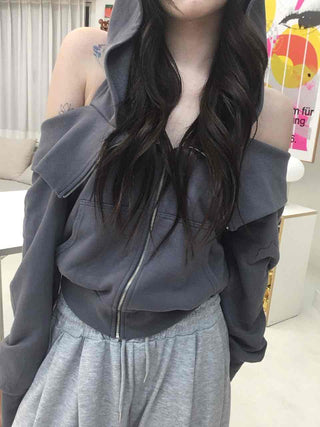 Flap Cargo Pocket Halter Neck Denim Zip-up