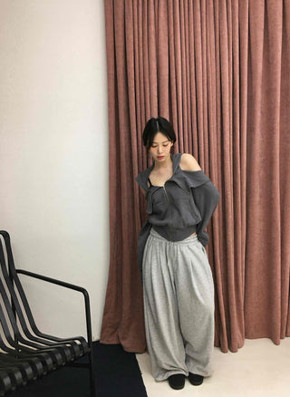 Flap Cargo Pocket Halter Neck Denim Zip-up