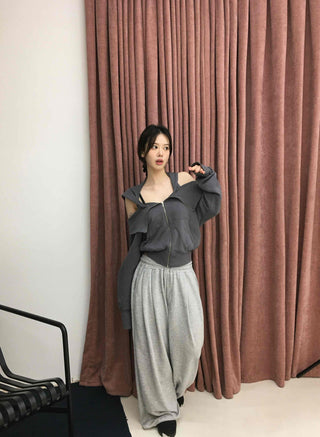 Flap Cargo Pocket Halter Neck Denim Zip-up