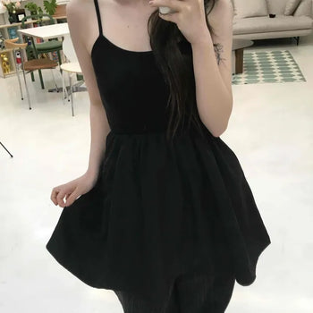 Square Neck Balloon Flare Strap Dress