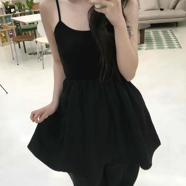 Square Neck Balloon Flare Strap Dress