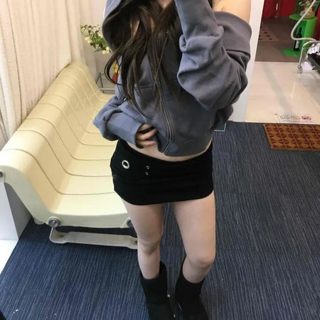 Simple Basic Rolling Mid-Hip Mini Skirt