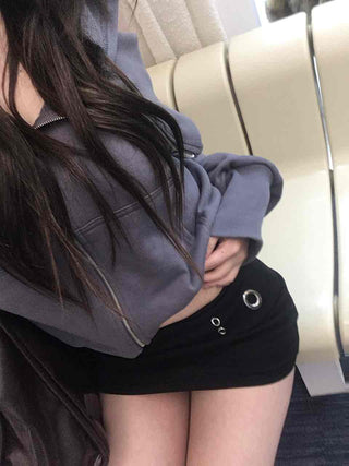 Simple Basic Rolling Mid-Hip Mini Skirt