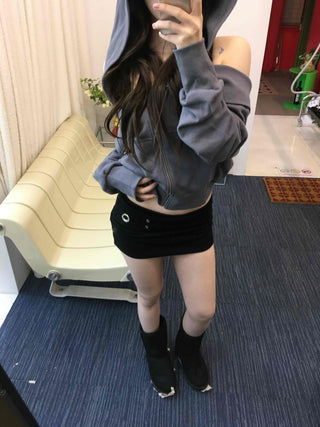 Simple Basic Rolling Mid-Hip Mini Skirt